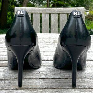 Karl Lagerfeld Paris Black Leather High-Heel Pumps - Size 7M
